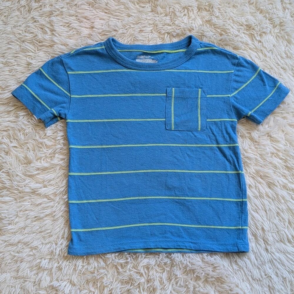 Cat & Jack Boys Size 3T Blue Green Stripe Chest Pocket Short Sleeve Shirt